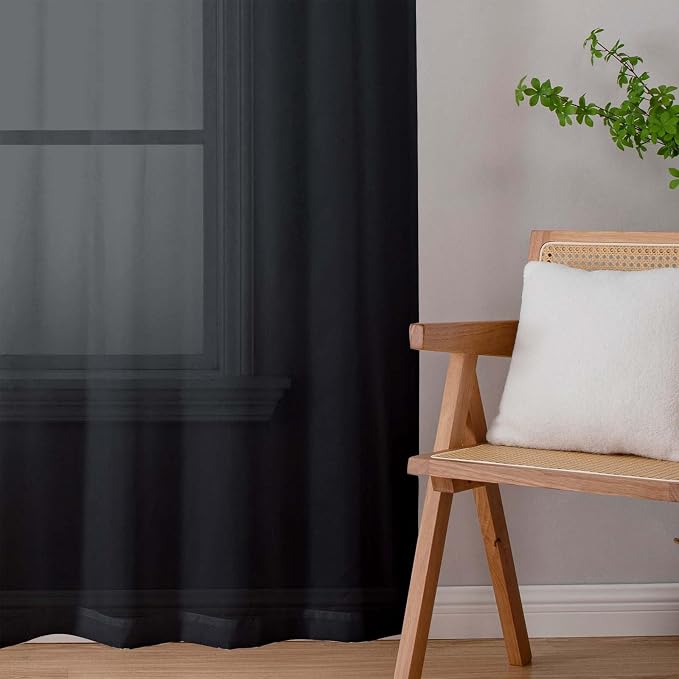 Sheer Black Curtains for Bedroom Living Room 54 Inch Length 2 Panels Set - Image 9
