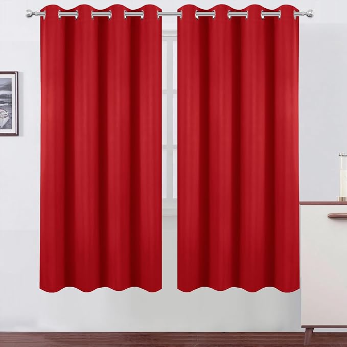 Blackout Curtains 66 x 72 Inch Long Bright Red Curtains Set of 2 Panels Room by Lemomo