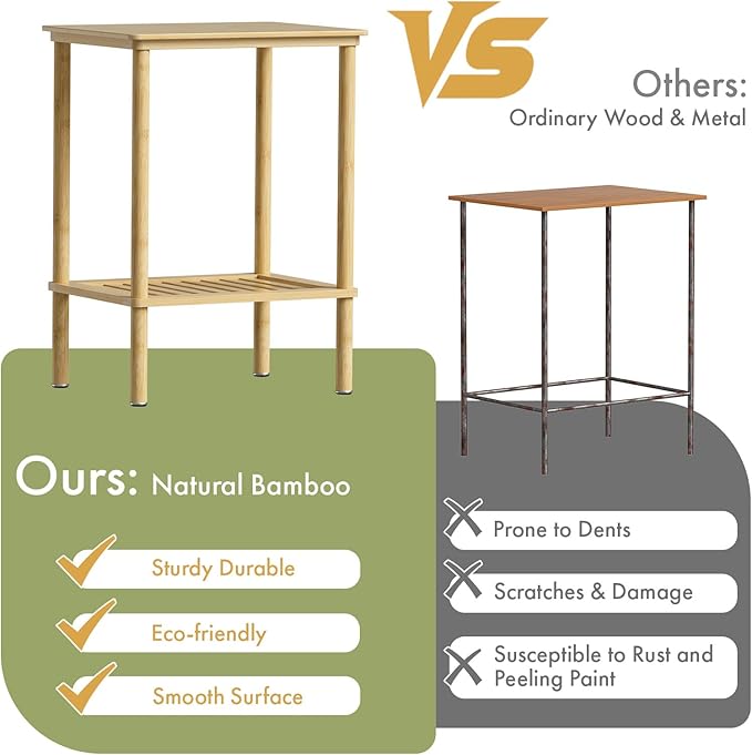 2 Tier Bamboo End Table, Narrow Side Table - Image 5