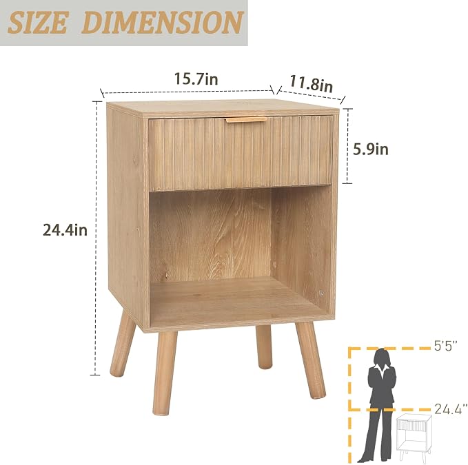 Fultyle Night Stand with Drawer, Mid Century Nightstand with Storage, Modern - Image 4