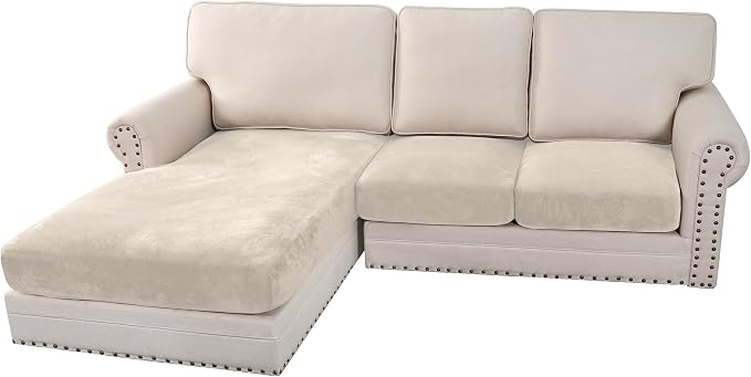 H.VERSAILTEX Velvet Stretch Sectional Couch Covers 3 Pieces Sofa Seat Cushion by HVERSAILTEX