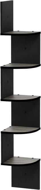Furinno Rossi Wall Mount Floating Corner Shelf, 5-Tier Radial, French Oak - Image 6