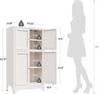 YAUWOH White Bathroom Floor Cabinet, Metal Storage Cabinet - Image 3