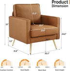 VINGLI PU Leather Accent Chair Brown Mid Century Modern Upholstered Sofa Chairs - Image 2