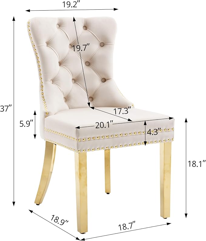 KCC Velvet Dining Chairs Set of 6, Upholstered High-end Tufted Dining Chair - Image 3
