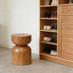 Solid Wood Stool & Sofa Side Table, Rustic Hourglass Wabi-Sabi Accent Coffee - Image 7