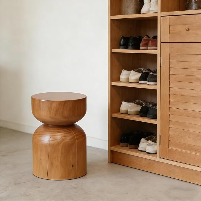 Solid Wood Stool & Sofa Side Table, Rustic Hourglass Wabi-Sabi Accent Coffee - Image 7