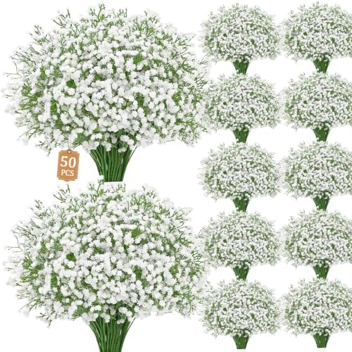 50 Baby Breath Flowers Artificial Bulk, 21" Babys Breath Artificial Flowers by Elyum