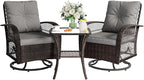 3 Pieces Patio Furniture Set, Outdoor Swivel Glider Rocker, Wicker Patio Bistro by VonzoyHome