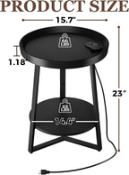 Gadroad Round End Table with Charging Station, USB Ports and Anti-Drop Fence - Image 3