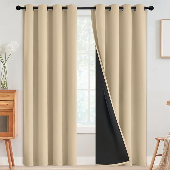 SimpleHome Beige 100% Blackout Curtains Room Darkening Living Room 84 Inch | by SimpleHome