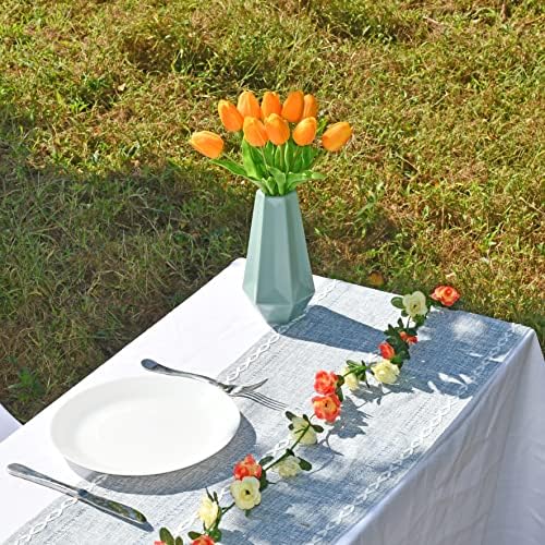 ONLY ART Artificial Burnt Orange Tulips 20 Pcs – 13.5 Inch PU Faux Flowers with Bendable Stems for Home Décor, Wedding Centerpieces, DIY Floral Arrangements, New Year and Valentine's Day - Image 5