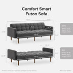 mopio Aaron 76.8" Couch, Small Futon Sofa Bed, Mid Century Modern Futon Couch - Image 2