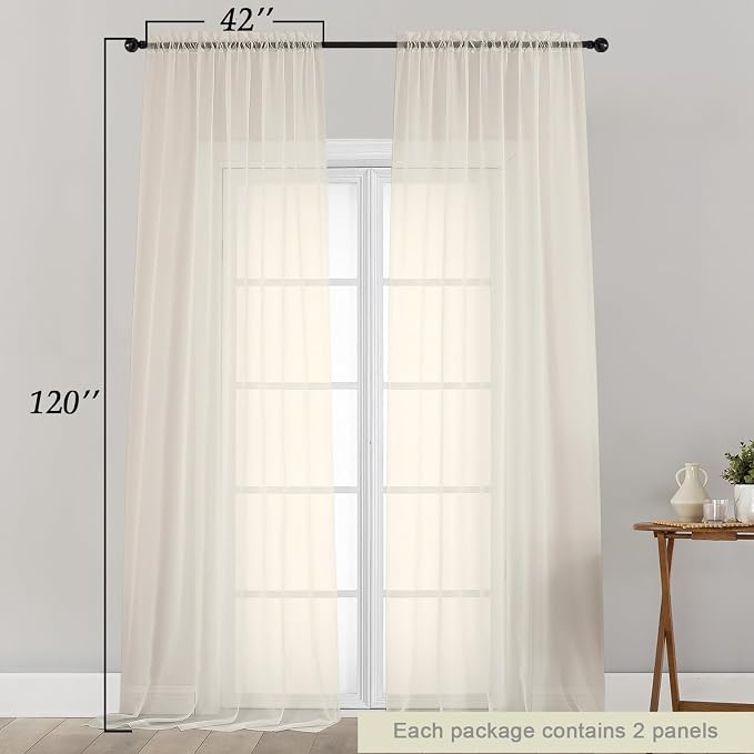 Extra Long Sheer Cream Curtains - Image 2