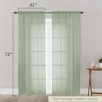 Sage Green Sheer Curtain for Bedroom Living Room 72 Inches Long 2 Panels Set - Image 2