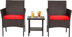 FDW | 3-Piece Patio Furniture Set | Brown & Red | Outdoor Wicker Furniture by FDW