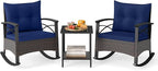 Tangkula 3 Piece Rattan Rocking Chair Set, Patio Rocker Bistro Set w/Acacia by TANGKULA