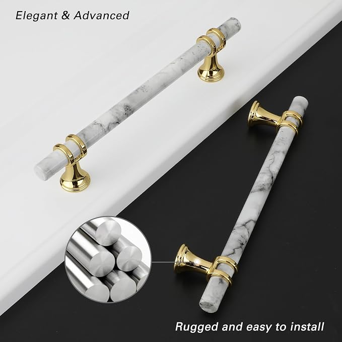 Rergy Cabinet Handles Marble Drawer Pulls and Knobs, T-Bar Hardware - Image 3
