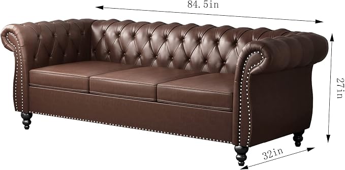 ORRD 2 Piece Living Room Set, Chesterfield Leather Sofa Loveseat Couch - Image 8