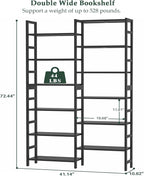 Homykic Double Wide Bamboo Bookshelf Black, 6-Tier Large Open Bookcase - Image 3