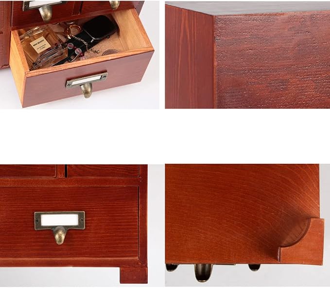 Apothecary Cabinet with 10 Drawers & Labels Rustic Library Card Catalog Cabinet - Image 6