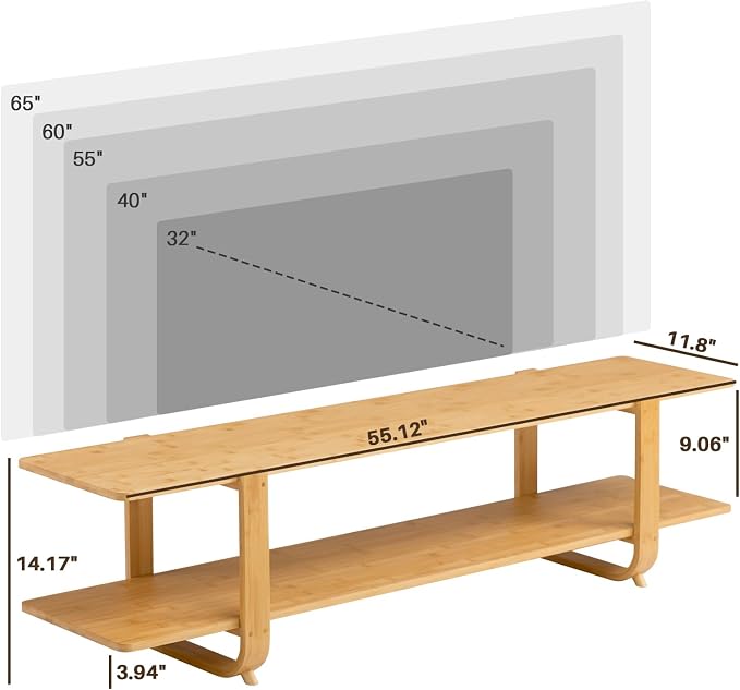 HollyHOME Bamboo TV Stand with Storage - Image 2