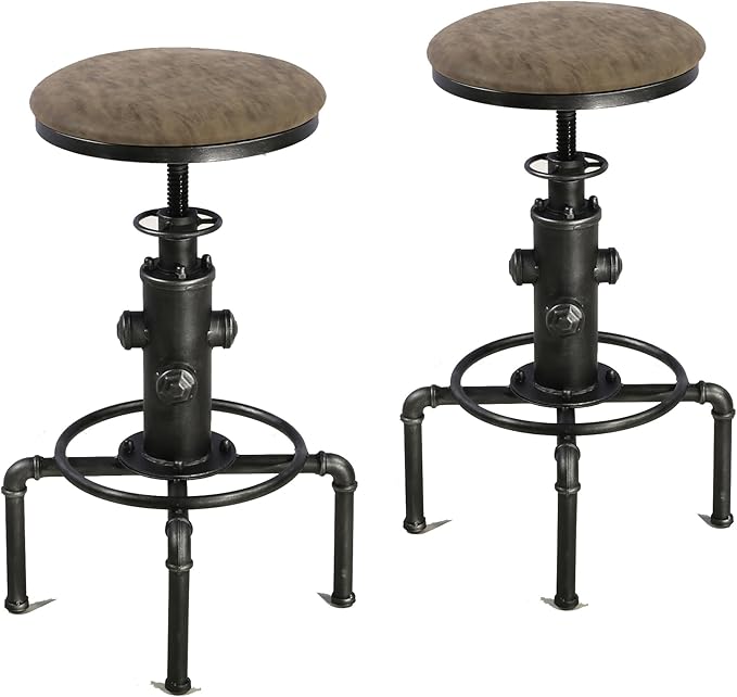 Topower Antique Vintage Industrial Barstool PU Leather Water Pipe Fire Hydrant by Topower