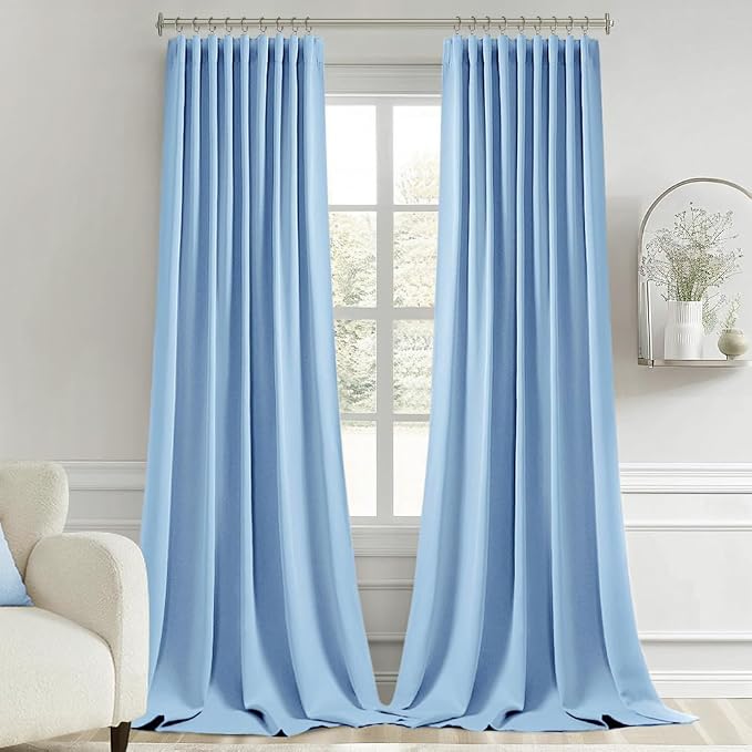 MIULEE Sky Blue Back Tab Blackout Curtains 52x108 Inch Long 2 Panels Set | Rod - Image 9