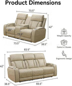 Power Recliner Sofa Set with LED Lights, Includes a Manual Loveseat and a 3 - Image 7