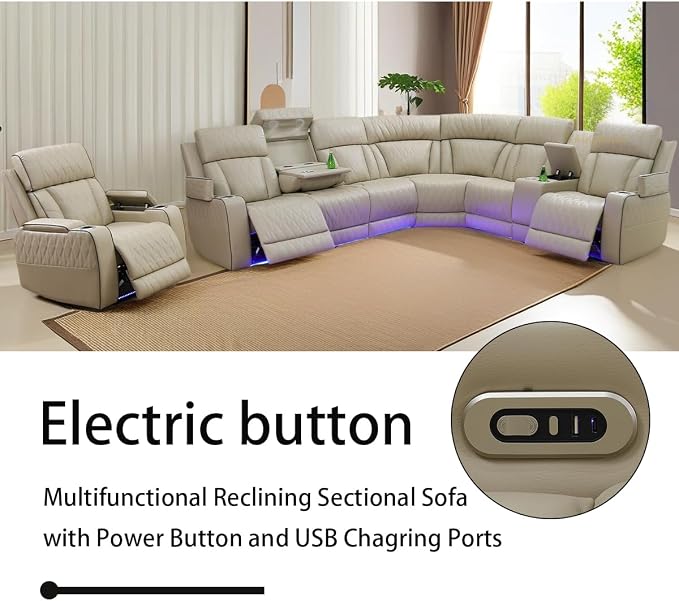 A Ainehome Furniture Reclining Sectional Sofa Set, Breathing Leather Furniture - Image 4