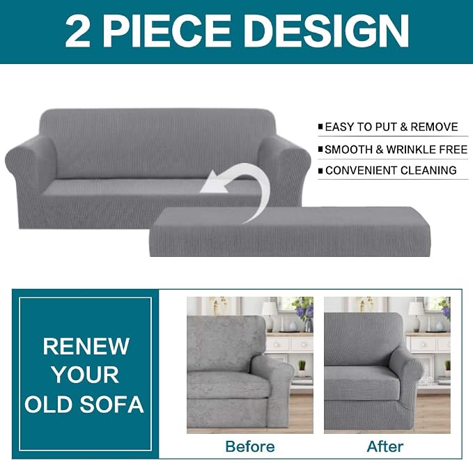 Turquoize Stretch Sofa Slipcover 2 Pieces Sofa Cover Couch Cover - Image 4