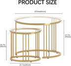 Garden 4 you Nesting Coffee Table, 23.6" Round Coffee Table Set of 2, Glass - Image 2