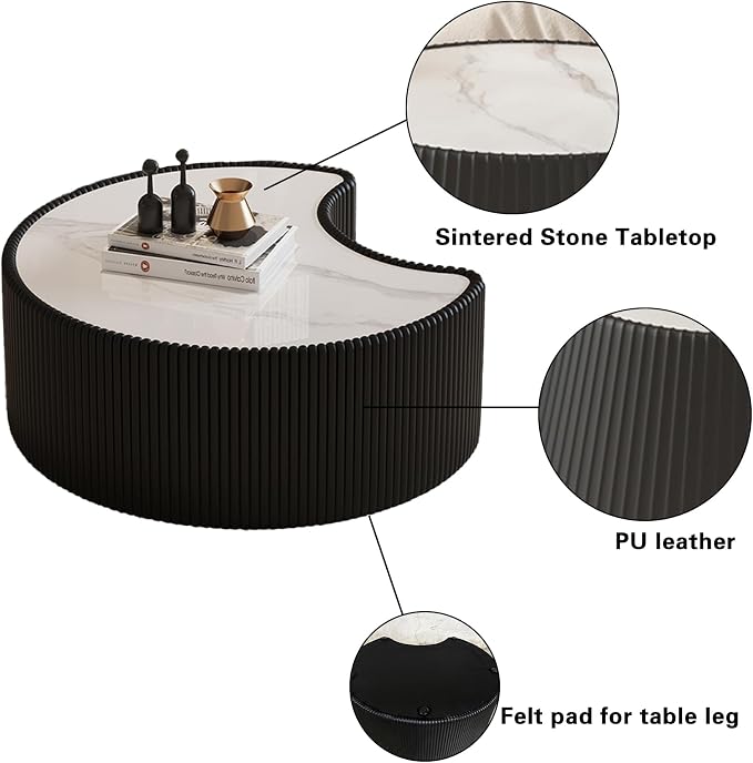 29.53" Marble Coffee Table, Modern Creative Moon Coffee Table - Image 6