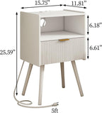 JOONEE White Nightstand with Outlet, Modern Bedside Table with Storage Drawer - Image 2