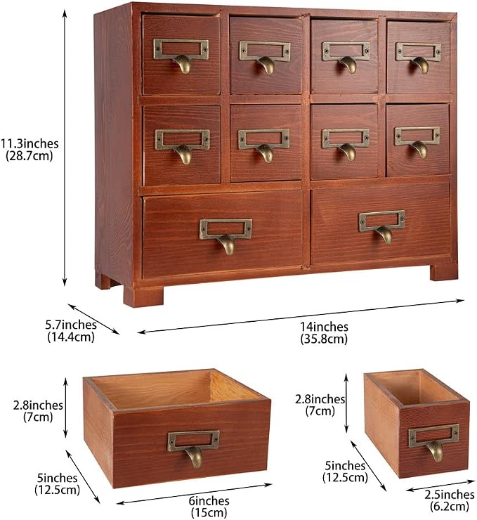 Apothecary Cabinet with 10 Drawers & Labels Rustic Library Card Catalog Cabinet - Image 3