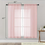 Sheer Blush Curtains for Bedroom Living Room 63 Inch Length 2 Panels, Airy Soft - Image 2