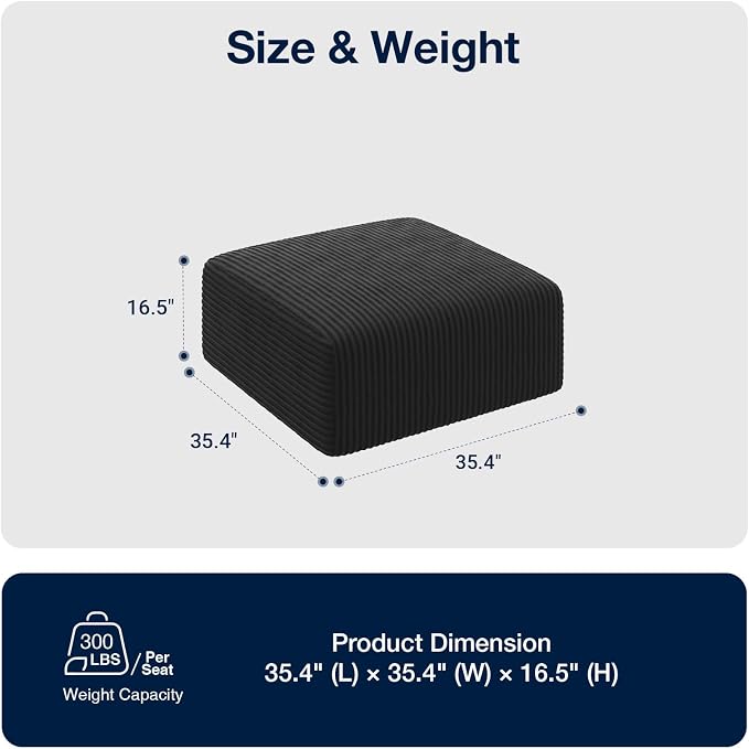 Avenco 35.4” Modular Ottoman, Corduroy Fabric, Zero Assembly Multifunctional - Image 2