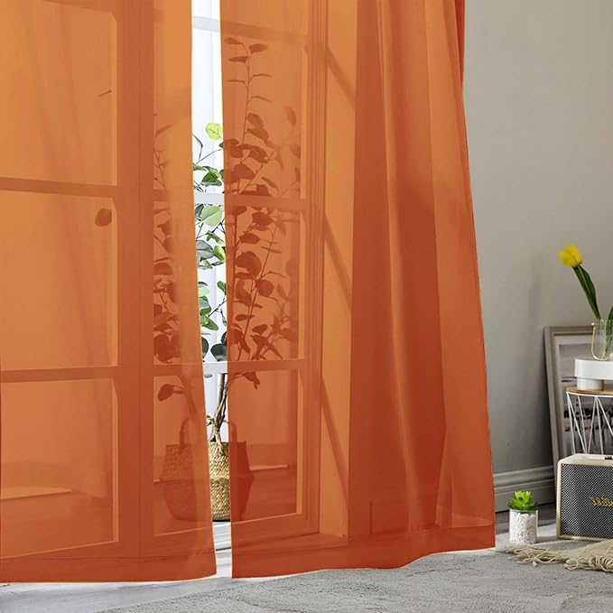 Orange Sheer Curtain for Bedroom Living Room 78 Inches Long 2 Panels Set - Image 9