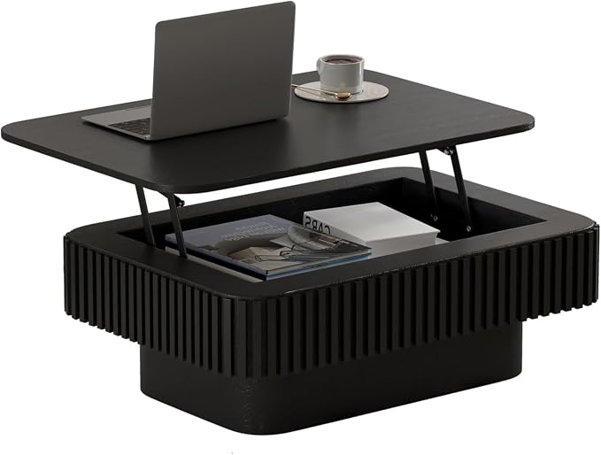 Lift Top Coffee Table for Living Room, Rectangle Handmade Solid Wood Strips by Unknown