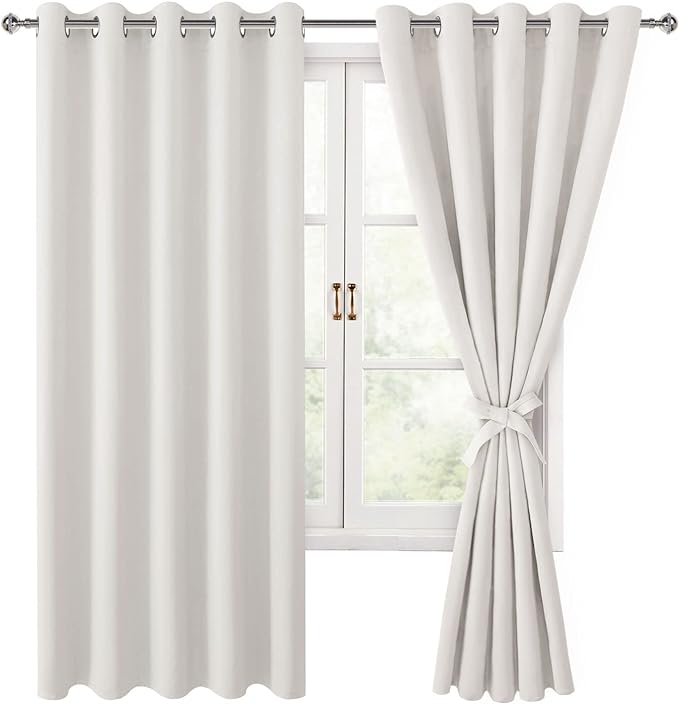 Blackout Curtains for Bedroom, 60 x 63 Inches Length Ivory 2 Panels | Thermal by Hiasan