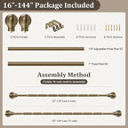 Antique Bronze Curtain Rods for Windows 72 to 144 Inch Long Brass Window - Image 9