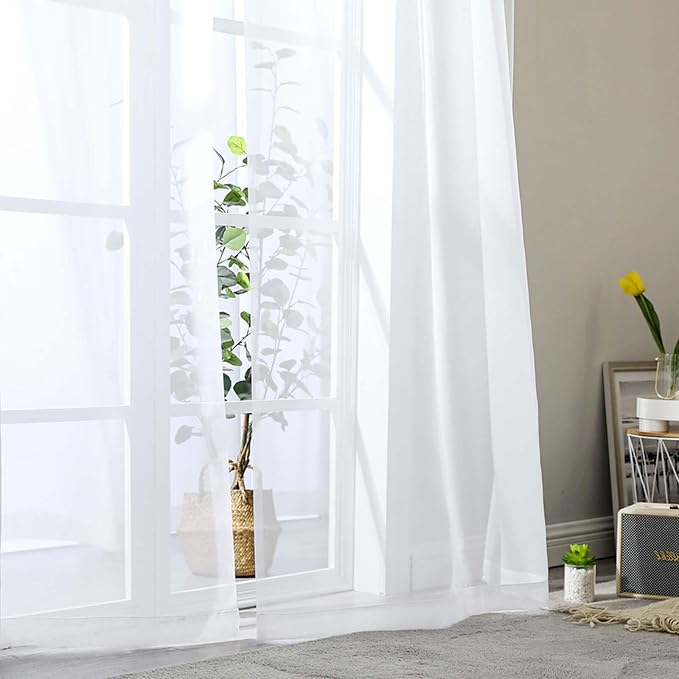 Sheer White Curtains for Bedroom Living Room 54 Inch Length 2 Panels Set - Image 8