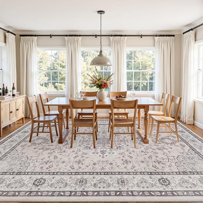 5x7 Area Rugs Living Room: Bedroom Washable Carpet Beige & Grey | Large Vintage - Image 9