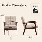 Bonzy Home Fabric Mid-Century Modern Accent Chair Set of 2, Upholstered Armchair - Image 2