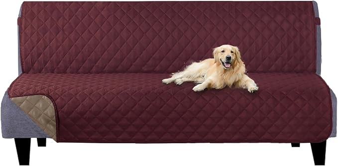 U-NICE HOME Futon Sofa Covers 68''Armless Couch Cover, Burgundy/Tan | Washable by U-NICEHOME