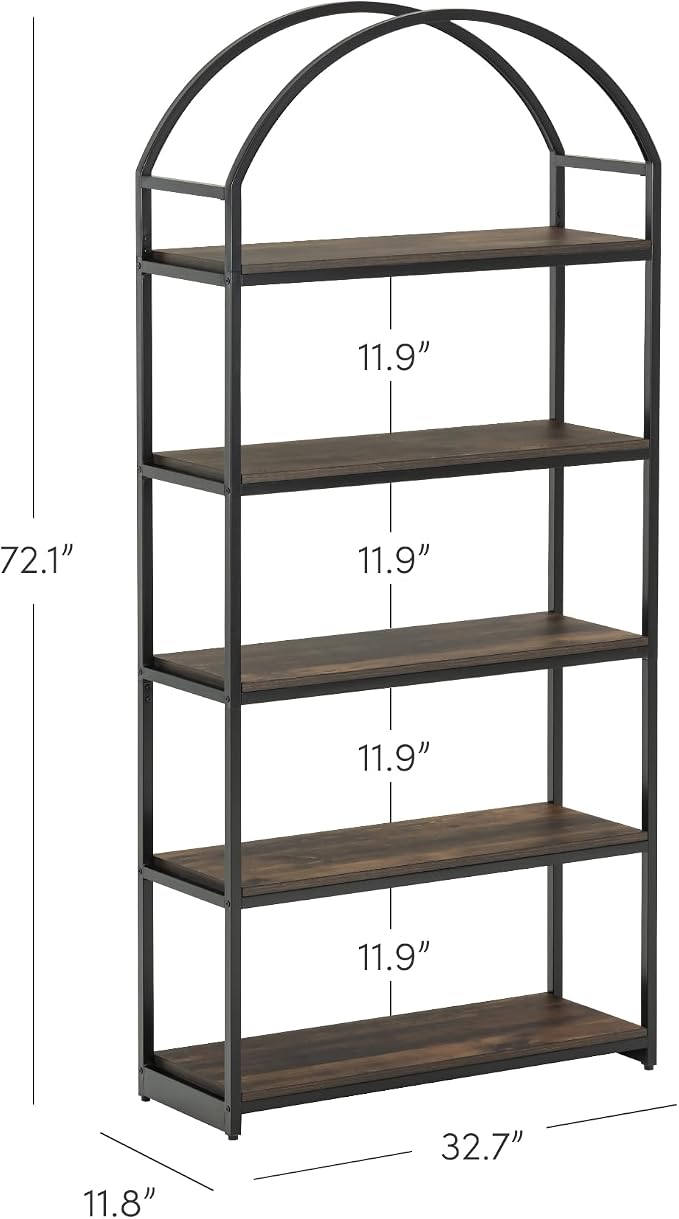 Nathan James Haven Etagere Bookshelf, 5-Shelf Bookcase in Nutmeg Wood and Black - Image 2