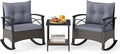 Tangkula 3 Pieces Outdoor Rocking Chairs Set, Rattan Heavy Duty Cushioned by TANGKULA