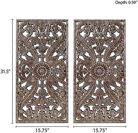 Madison Park Carved Wood Wall Art 2 Piece, Floral Wooden Carving Wall Decor, Bronze Wall Art Living Room Bedroom, Copper Embellished Boho, Ready to Hang, 15.75"W x 31.5"L, Bronze - Image 3