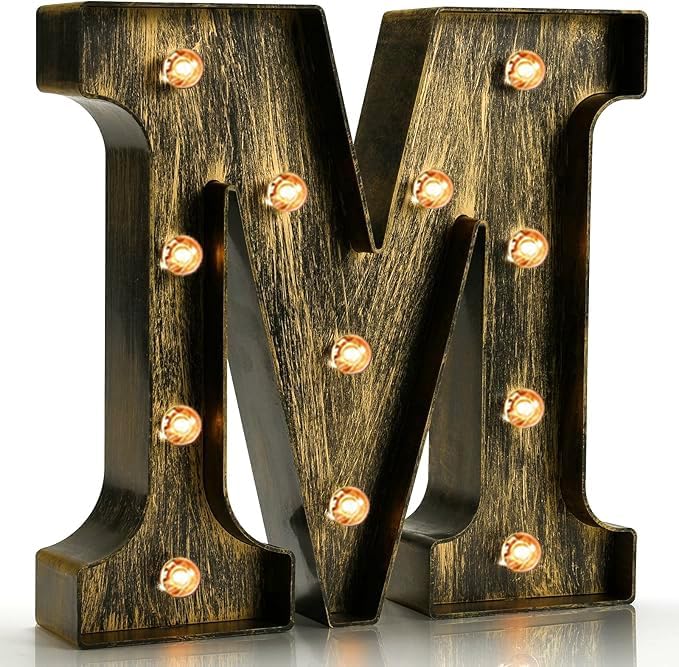 Pooqla Vintage Light Up Marquee Letters with Lights – Illuminated Industrial Style Lighted Alphabet Letter Signs - Coffee Bar Apartment Bedroom Wall Home Initials Decor A-Z by Pooqla
