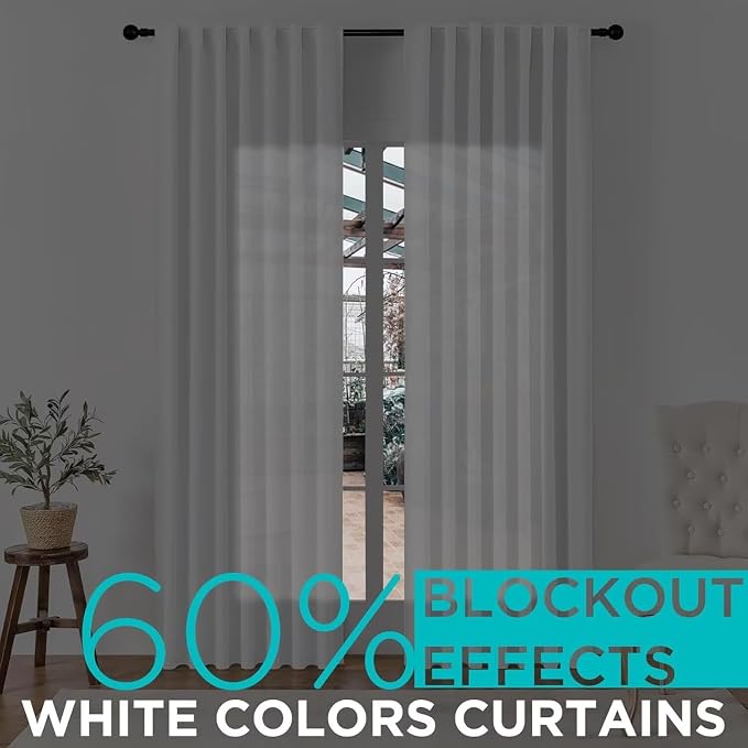 Joydeco 84 Inch 60% Blackout White Curtains 2 Panels, Elegant Soft Sheer - Image 8